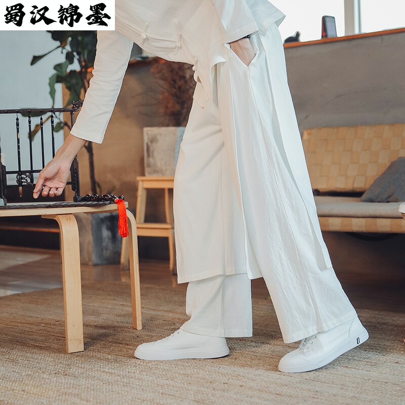 中国风棉麻休闲裤男士宽松中式汉服运动裙裤复古唐装长裤子春秋季