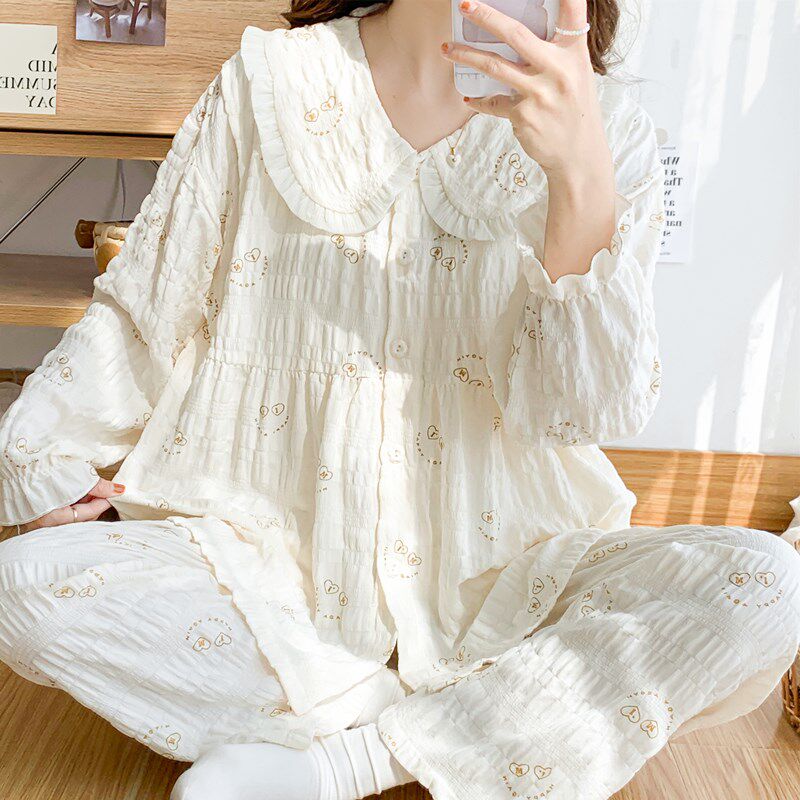 孕妇睡衣夏季薄款纯棉纱布月子服哺乳家居服套装S产后喂奶吸汗透