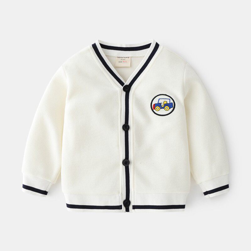 儿童时尚开衫韩版童装2021春款男童卫衣宝宝纽扣外套上衣小车绣潮