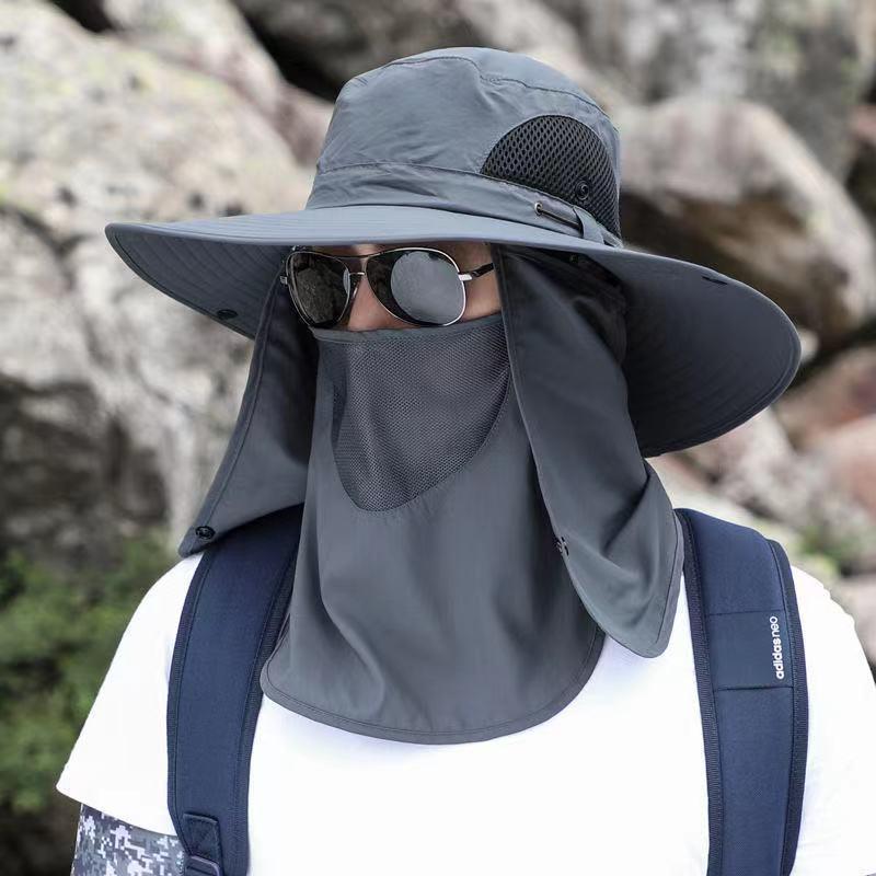 大檐遮阳帽男潮流夏季防晒户外透气钓鱼凉帽渔夫帽女遮脸太阳帽子