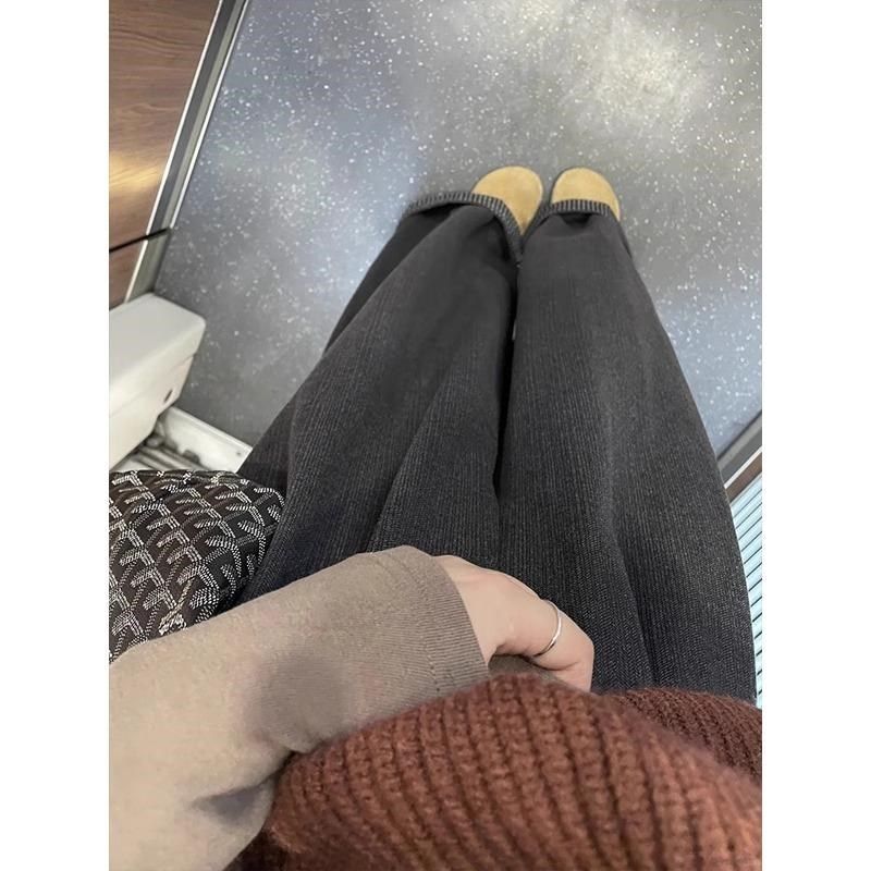 灰色复古毛呢裤女秋冬加绒大码显瘦垂感卷边阔腿裤梨形身材休闲裤,女装/女士精品,大码裤装,淘宝优惠券,粉丝福利购,淘宝优惠卷