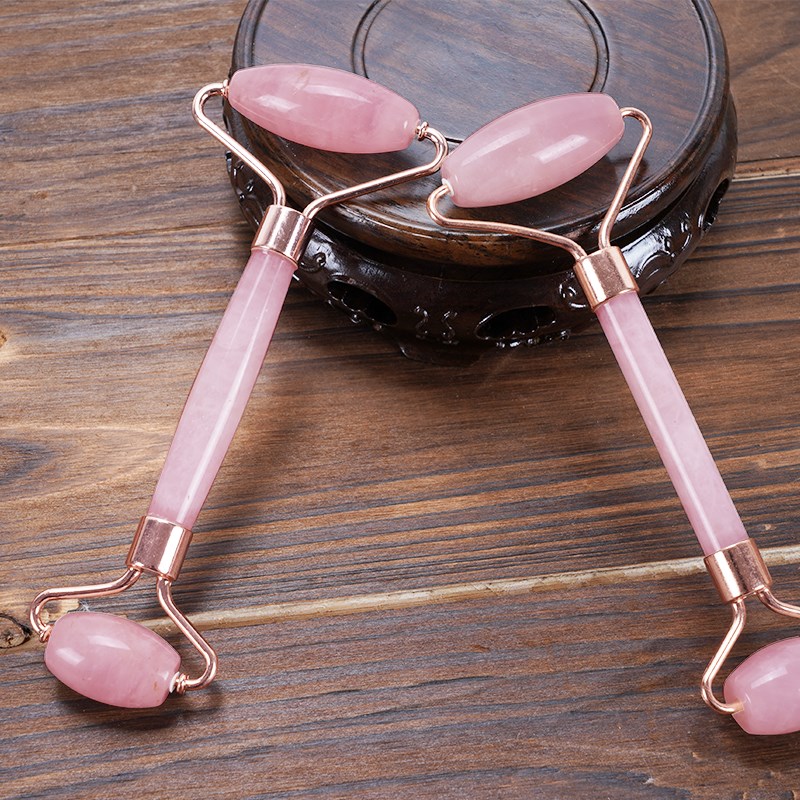 天然粉水晶玉石滚轮按摩器女生脸部提拉眼部面部美容刮痧瘦脸静音