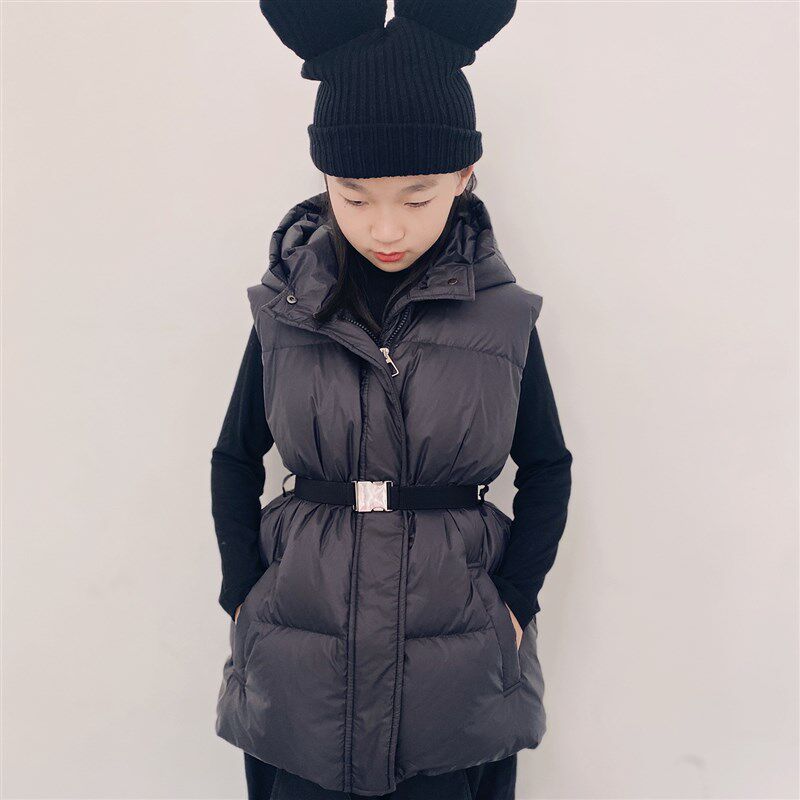 童装短外套冬装新款女童儿童中大童收腰加厚连帽轻薄款马甲羽绒服