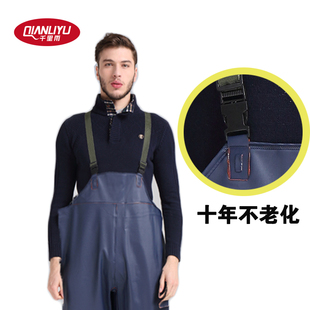 包邮 蓝色皮牛筋背带单雨裤 男女加肥户外成人 吊带裤 防水连体养殖裤