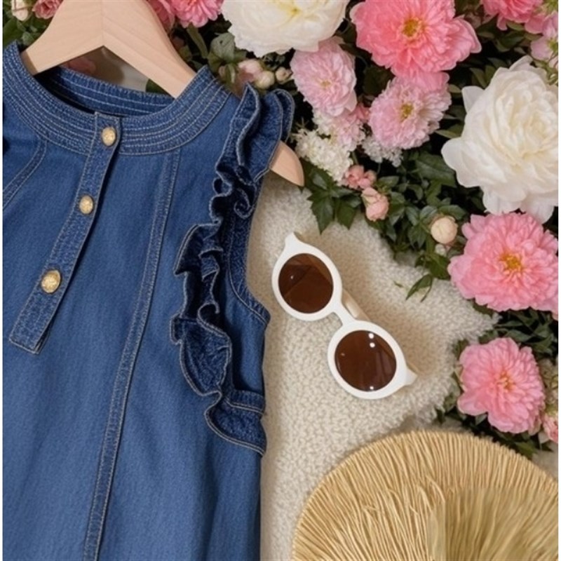 牛仔背心女童连衣裙夏季洋气2025年新款木耳边无袖裙子