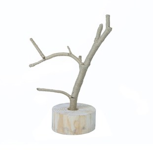 原木树杈带底托摆件树枝 书架客厅茶几摆设 手工麻绳装饰实木支架