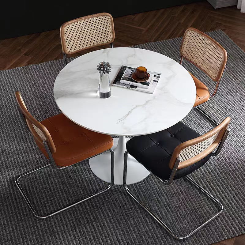 意式岩板餐桌北欧轻奢家用小户型饭桌书桌接待洽谈户外咖啡厅圆桌