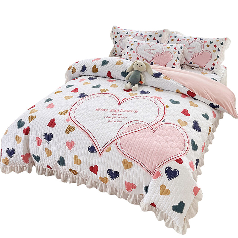 韩式小清新夹棉加厚被套枕套2件套花边公主风200x230双人单件被罩