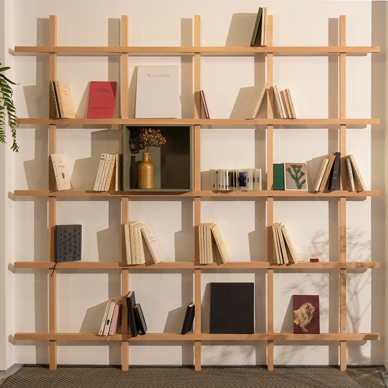 挂墙实木书架创意小户型置物架单元格书架满墙定制客厅墙壁书架