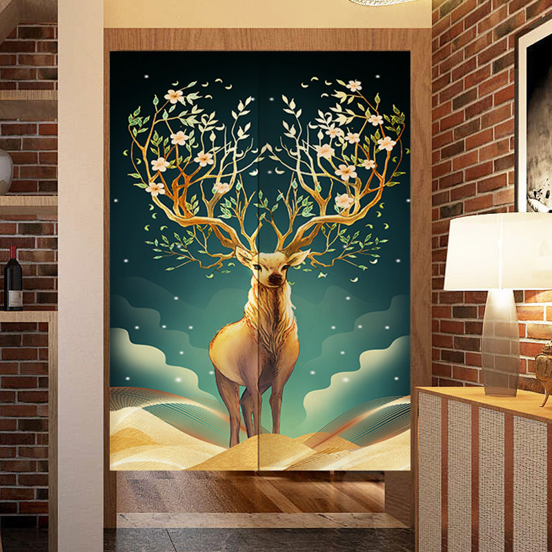 欧式门帘隔断帘入户门头挂帘客厅玄关麋鹿长帘厕所卫生间遮挡布帘