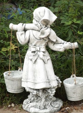 欧式玻璃钢人物雕塑艺术品客厅户外落地摆设可定制作挑水女孩乡村