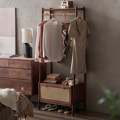 衣帽架落地卧室实木衣架家用挂衣室内多功能黑胡桃木挂衣架门口