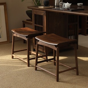 有枝黑胡桃木矮凳新中式实木马鞍凳客厅家用板凳小凳子茶凳化妆凳