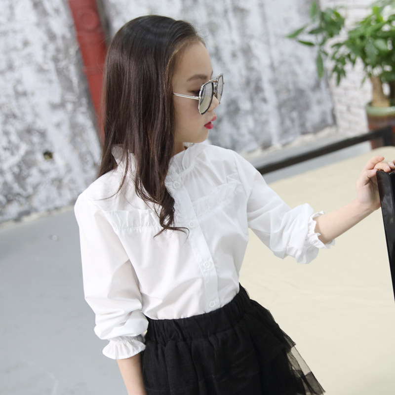 女童春秋衬衫纯棉白色儿童立领长袖荷叶边洋气衬衣打底衫网红上衣,童装/婴儿装/亲子装,衬衫,淘宝优惠券,粉丝福利购,淘宝优惠卷