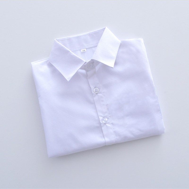 儿童演出服男童长袖涤棉纯白色衬衣女童中大童小学生短袖衬衫夏款
