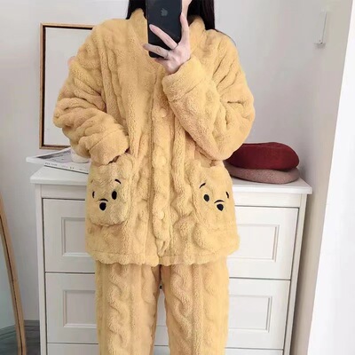 睡衣女冬季加绒加厚珊瑚绒2022年新款春秋法兰绒保暖套装家居服