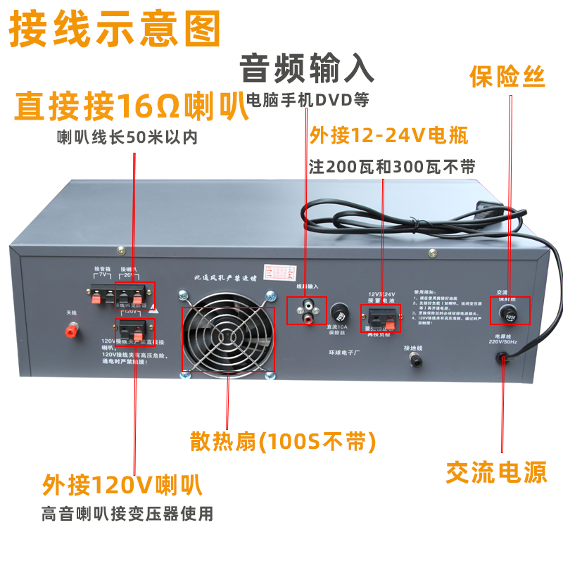大功率农村委学校工厂广播高音大喇叭100w200w300w定压扩音功放机