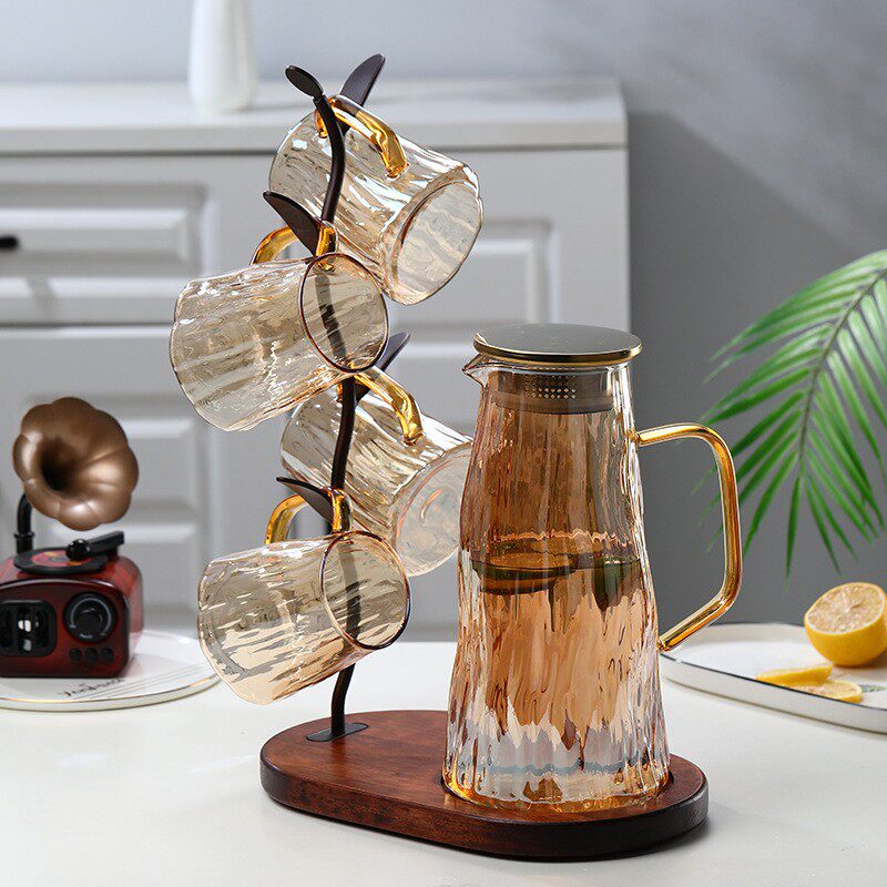 北欧轻奢树叶水杯架子置物架家用水杯收纳玻璃杯咖啡杯木质杯壶托