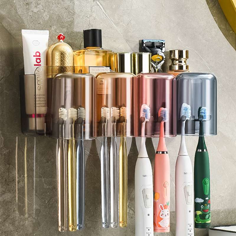 皖蒙牙刷置物架卫生间免打孔挂墙浴室牙刷漱口杯套装多功能牙刷架