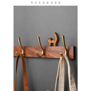 黑胡桃木挂衣钩 墙壁免打孔挂衣架实木卧室钩子T玄关墙上挂钩挂勾