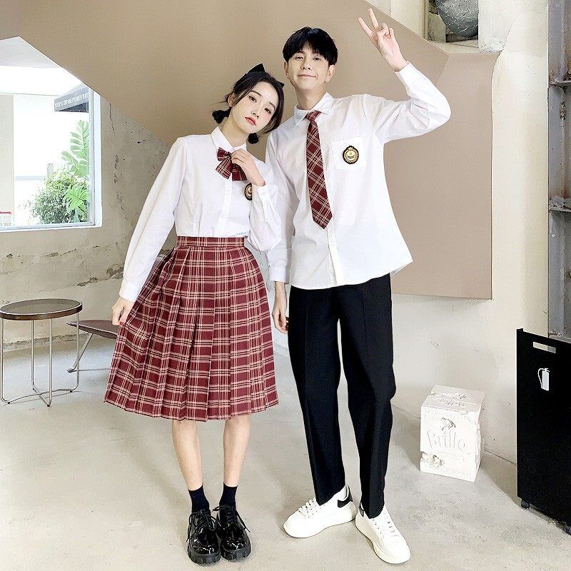 韩国英伦基d础款苋红格裙学院风JK校服套装高中学生毕业季表演班