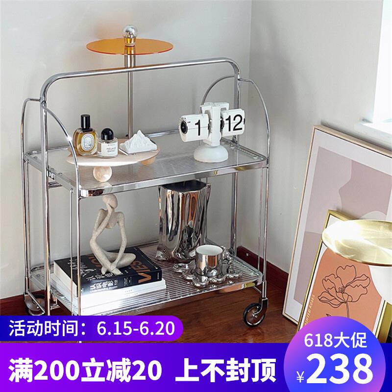 中古小推车网红ins客厅沙发边几小茶几可移动Q餐车置物架玻璃推车