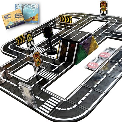 2025吊车男孩磁吸拼装积t木道路磁力片儿童益智玩具3到6岁拼接公