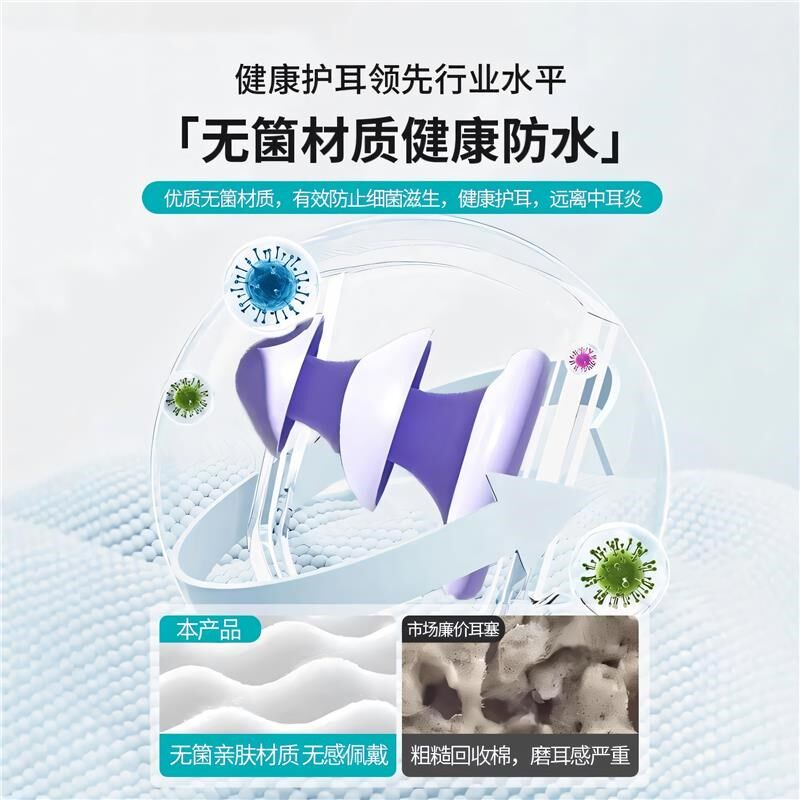 儿童游泳耳塞防水不隔音带绳女小孩I鼻夹成人防丢进水神器中炎
