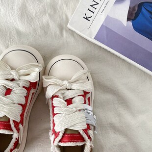 喜叔红色小众设计感厚底板鞋女2025新款J春秋百搭大头鞋帆布小白