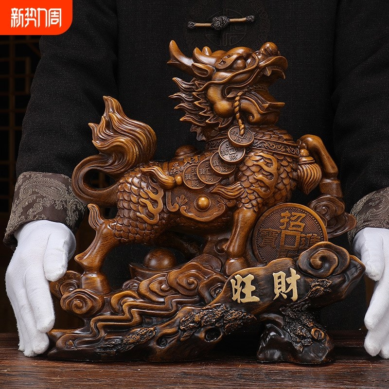 镇宅招财福禄双全麒麟摆件招财A纳福卧室客厅摆设办公室装饰品桌