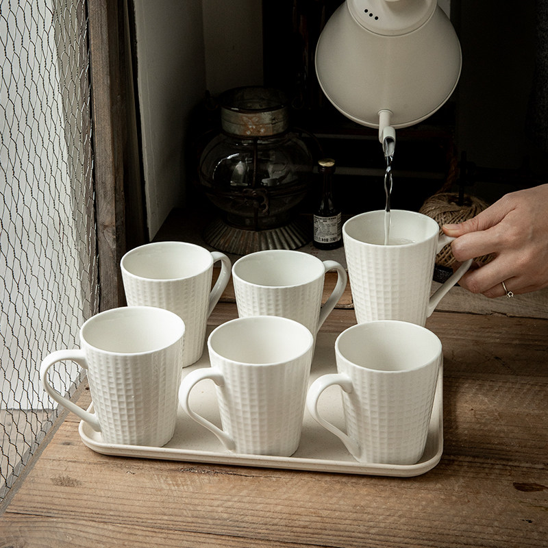 巷子尾简约杯子套装家庭陶瓷水杯6个带托P盘客厅待客茶杯一套