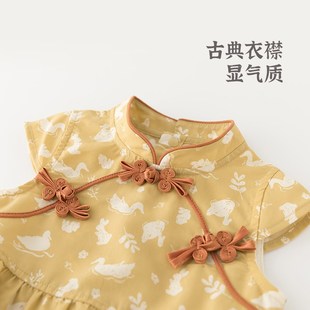 乖奇熊女宝后开筒三角包屁衣夏季薄款婴儿M无袖连体衣中式外出哈