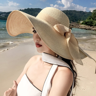 潮海邊大帽檐防曬遮陽太陽度假百搭大沿涼帽 夏天沙灘草帽子女韓版