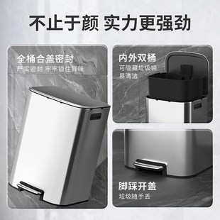 商用大容量不锈钢厨房垃圾桶家用高颜值客厅脚踩带盖大号2024新款