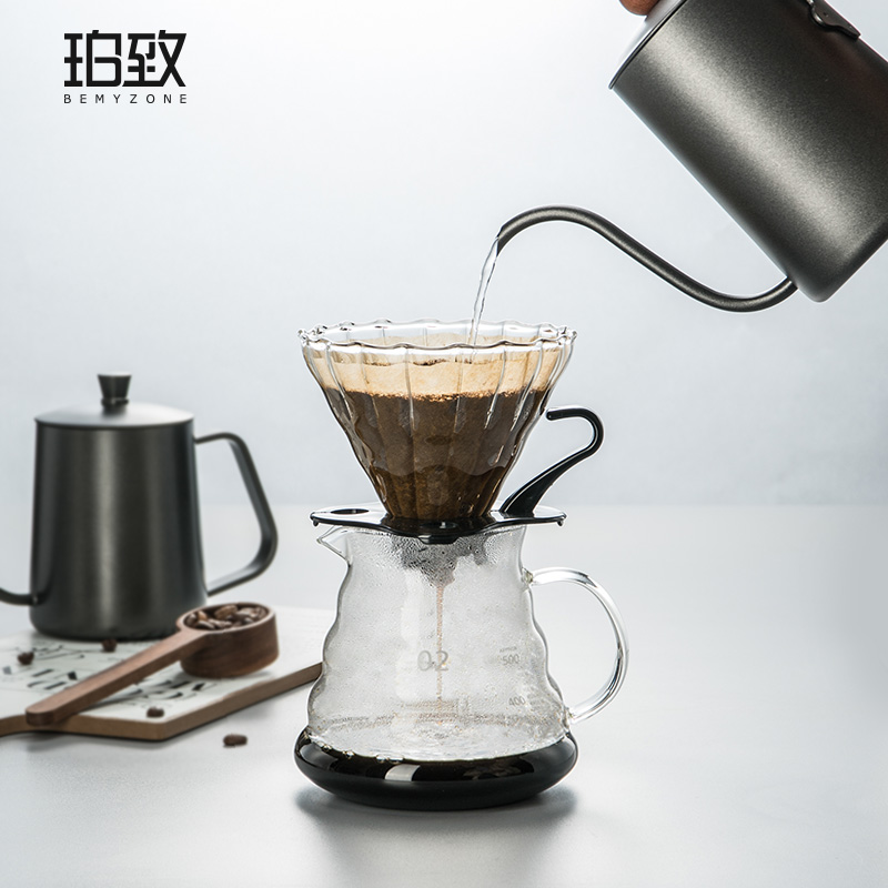咖啡手冲壶套装手摇磨豆咖啡机过滤器具滤杯不锈钢细口玻璃分享壶