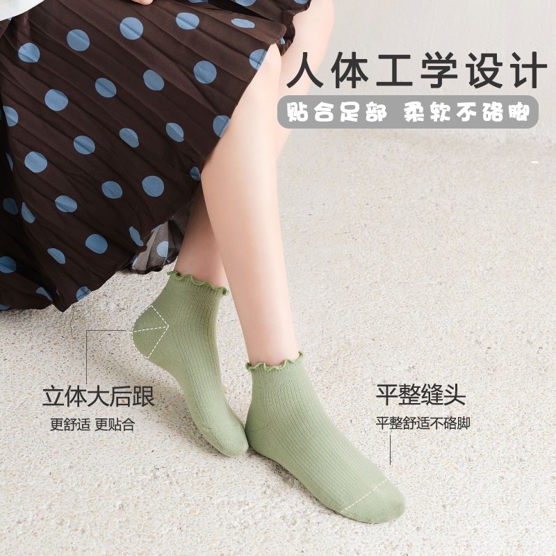 木耳边袜子女春秋棉袜中短筒袜花边松口日系白色低帮中筒袜夏季薄