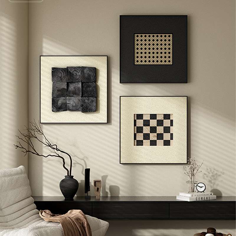 意式极简风轻奢挂画文艺复古餐厅三联装饰画高级感客厅走廊壁画