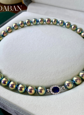 西大班大溪地孔雀绿炫彩珍珠项链