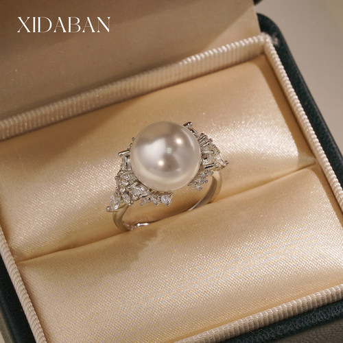 西大班天然贝珠冰雪女王戒指纯银