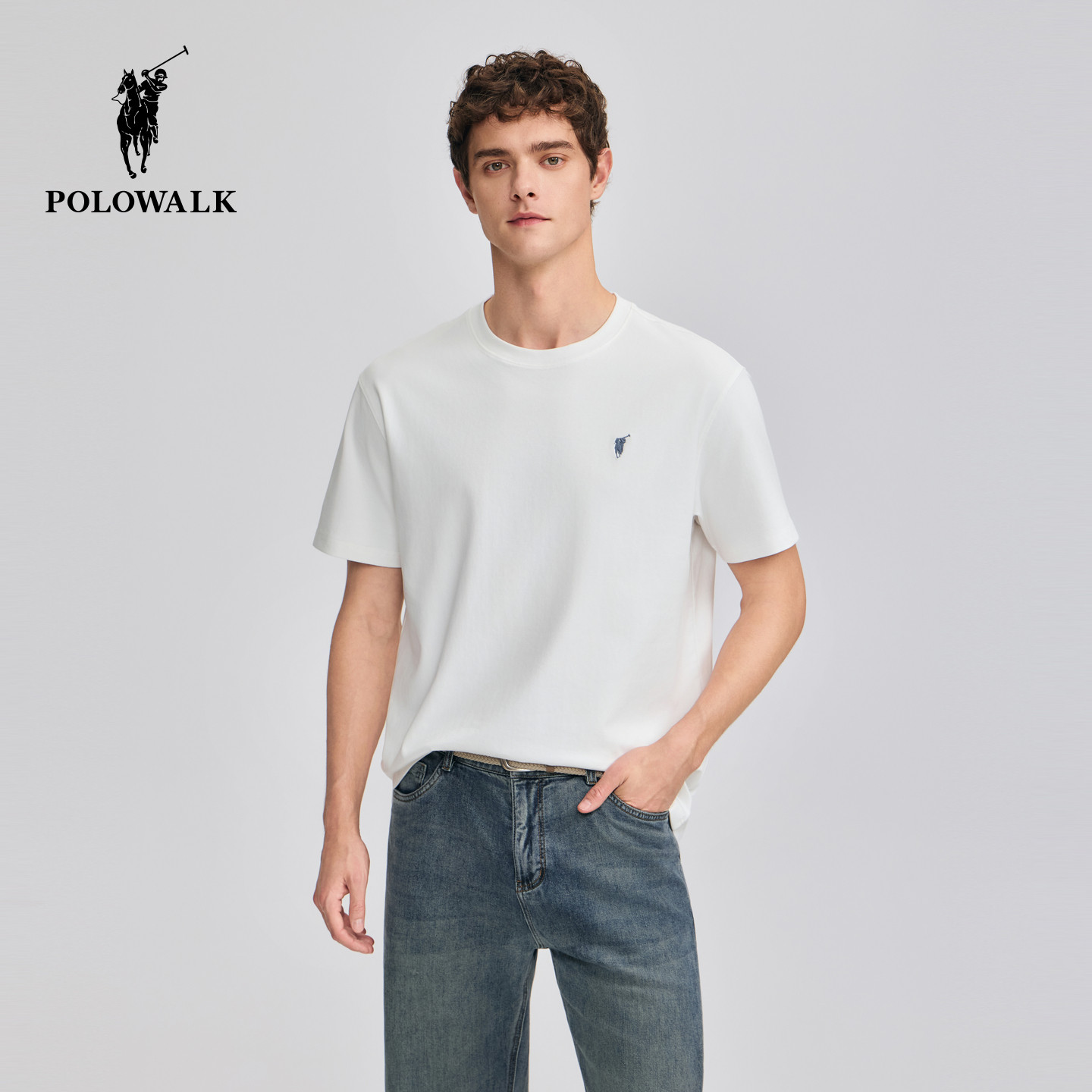 POLOWALK男式短袖圆领T恤2025夏季新品简约打底衫保罗薄款上衣