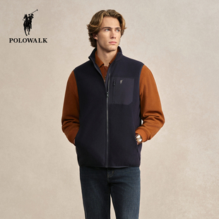 休闲简约拼接立领加绒摇粒绒马甲 新品 POLOWALK男式 马甲2025冬季
