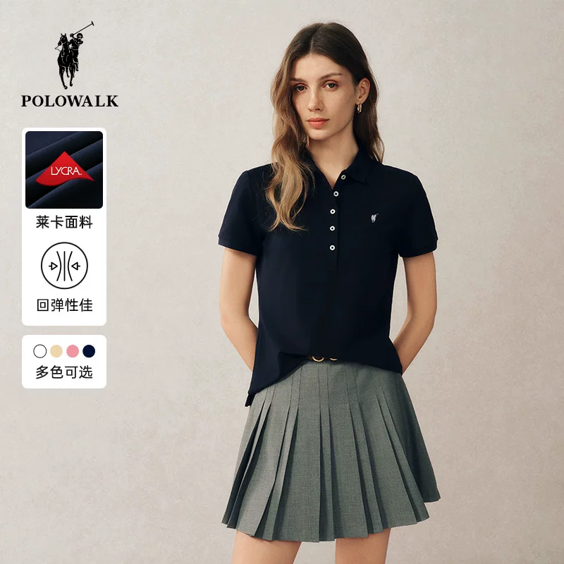 POLOWALK女式2026夏季新品商务简约女式短袖纽扣翻领女士POLO衫