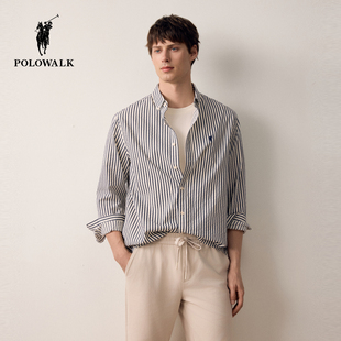 长袖 2025秋季 POLOWALK男式 衬衫 翻领上衣 新品 竖条纹保罗开衫