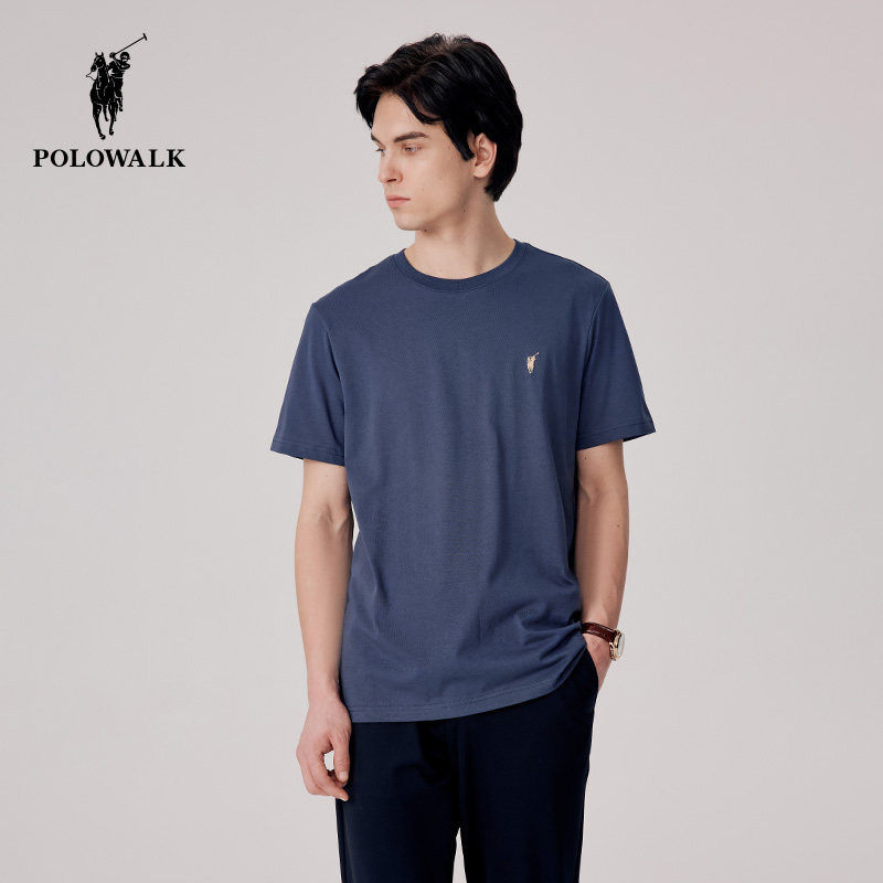POLOWALK男士短袖t恤夏季新款纯色圆领显瘦打底衫舒适百搭上衣男