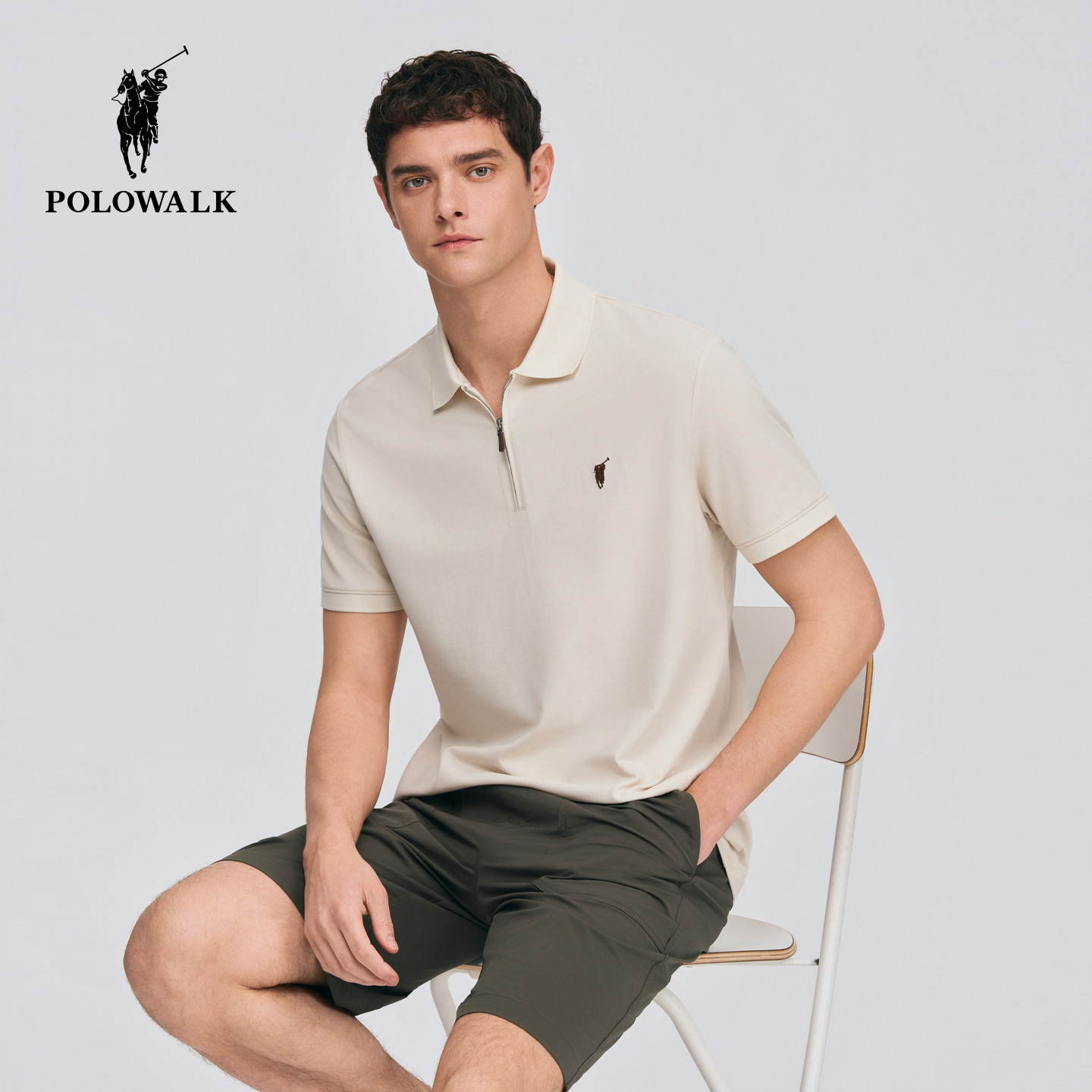 POLOWALK男装2026夏季新品男式休闲通勤拉链款极简风短袖POLO衫