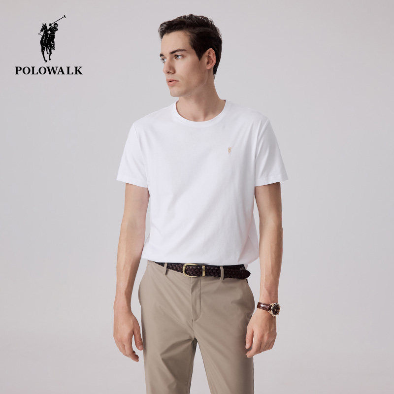 【520礼物】POLOWALK男士短袖t恤夏纯色圆领打底衫舒适男