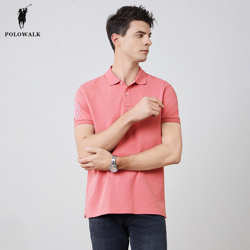 POLOWALK美式polo衫男士夏季新款纯棉刺绣质感保罗短袖T恤上衣