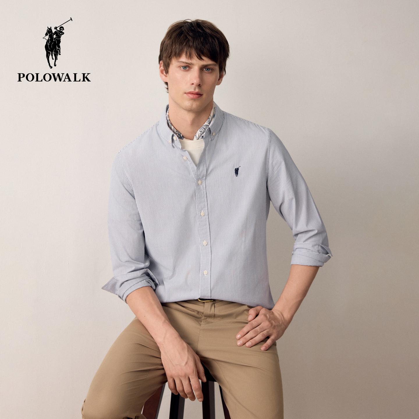 POLOWALK男式长袖衬衫2026春季新品翻领开衫上衣百搭休闲轻薄外套