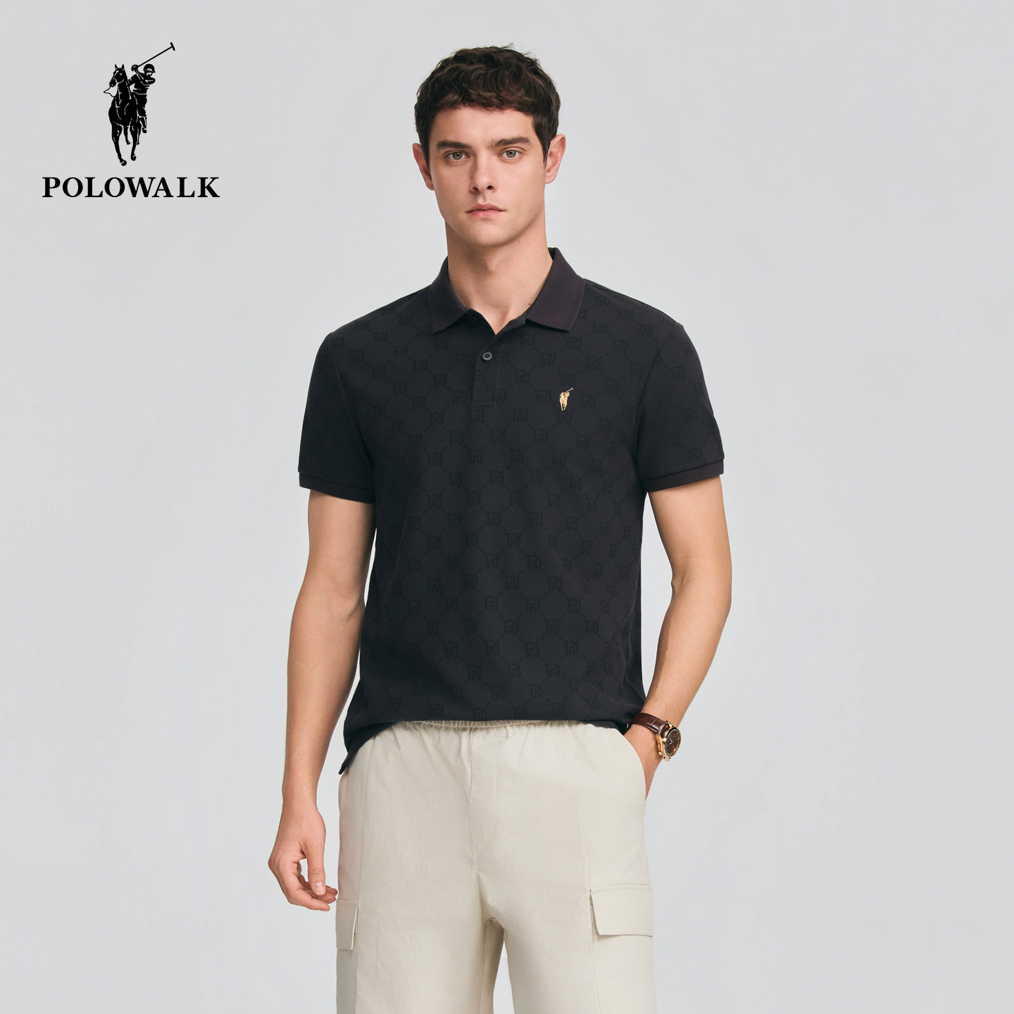 POLOWALK男式老花POLO衫26夏季新品薄款短袖T恤老钱风T恤