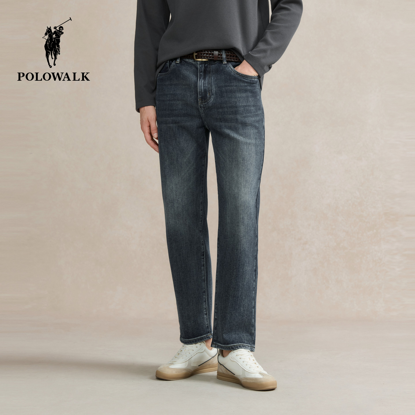 POLOWALK男装牛仔裤2025秋冬裤新品时尚休闲直筒修身男式长裤